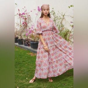 Sohana Pink Floral Zoey Cotton Maxi Dress Large